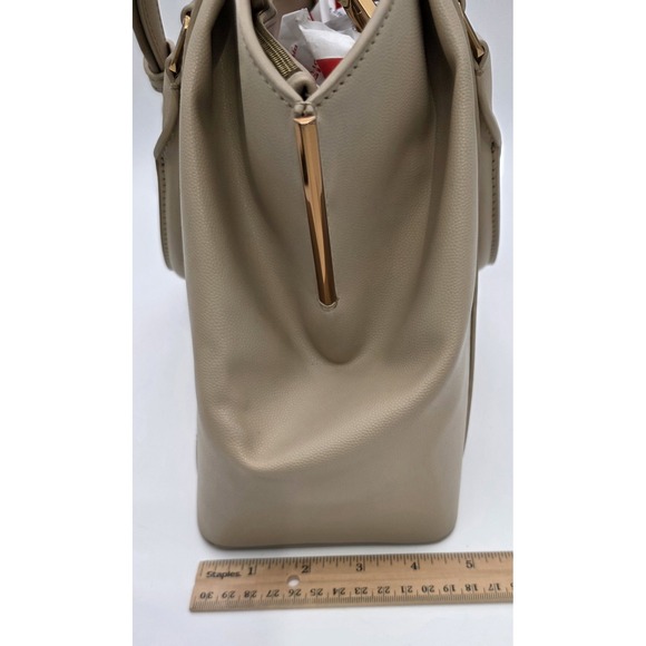 Charles & Keith Beige Leather Geometric Tote Crossbody Strap Gold Hardware #0352 - Picture 14 of 14